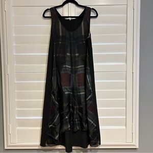 Hache Sleeveless Sheer Plaid Swing Dress Black Multi Size 42 IT